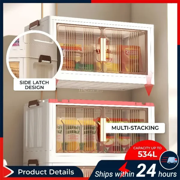 【HARGA LELONG】DJHOME 80cm (5 Layers) 2 Doors Multipurpose Foldable Stackable Storage Cabinet Box With Rollers Rak Kabinet dengan Roda