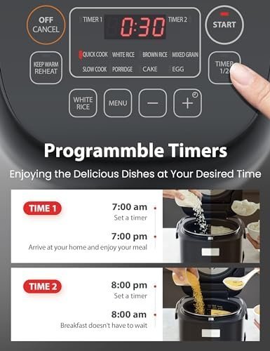 Toshiba Mini Rice Cooker, 3 Cups Uncooked Small Rice Cooker, Steamer &amp; Warmer, With Fuzzy Logic And One-Touch Cooking, 24 Hour Delay Timer And Auto Keep Warm Feature